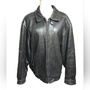 Saxony Black Leather Distressed Bomber Jacket